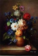 unknow artist, Floral, beautiful classical still life of flowers.087